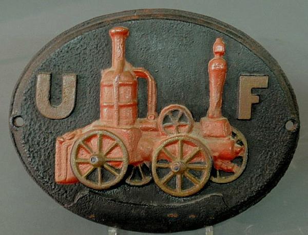 American cast iron fire mark, United Firemen's Ins: American cast iron fire mark, United Firemen's Insurance Company of Philadelphia, 1862, repainted. 9.25"x12