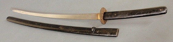 Japanese Samurai sword with dragon decorated tsuka: Japanese Samurai sword with dragon decorated tsuka and ebonized wood sheath. 40.5"l.