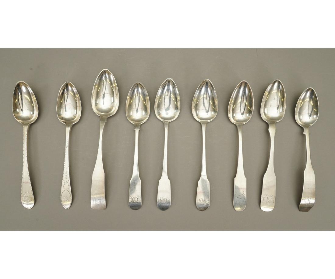 NINE EARLY COIN SILVER SPOONS (1 of 6)