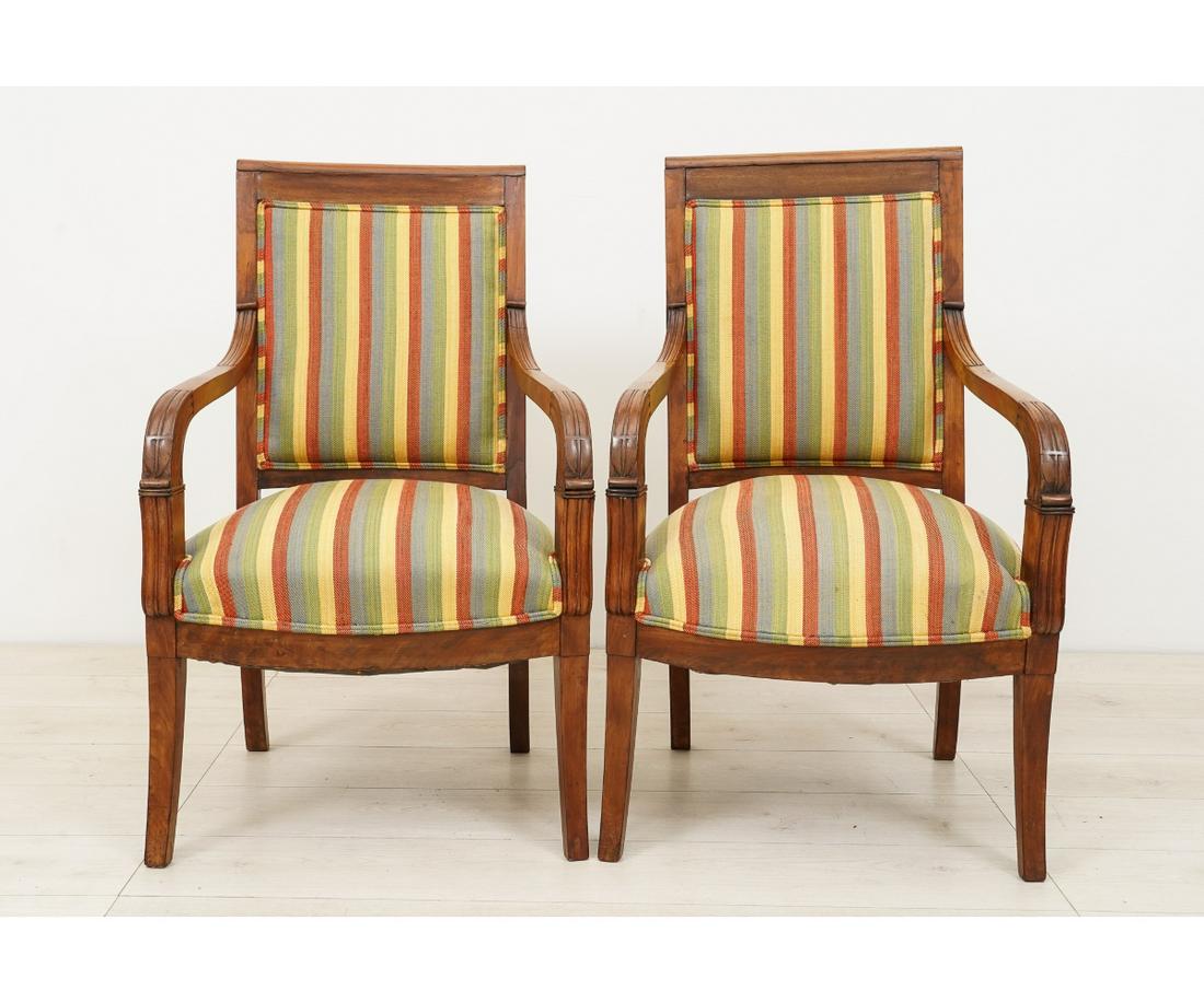 PAIR OF FRENCH BERGERE'S: Pair of French fruitwood Bergere's (open armchiar), 19th c. 37.5"h x 23.5"w x 19"d / seat height = 17"