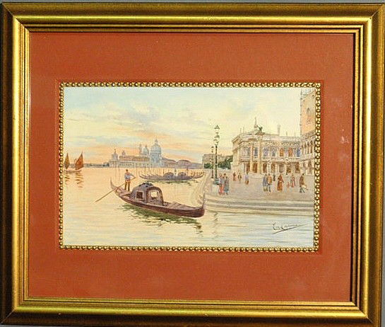 Cadorin, Ettore [American, 1876-1952] colorful wat: Cadorin, Ettore [American, 1876-1952] colorful watercolor of a Venice canal scene signed l.r. "E. Cadorin". 8"x13