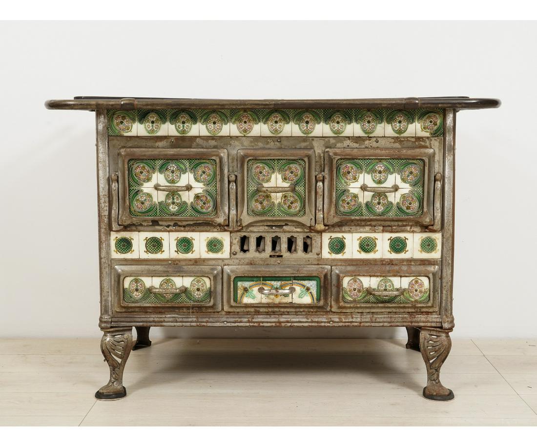 TILE AND NICKEL WOOD BURNING COOK STOVE (1 of 8)