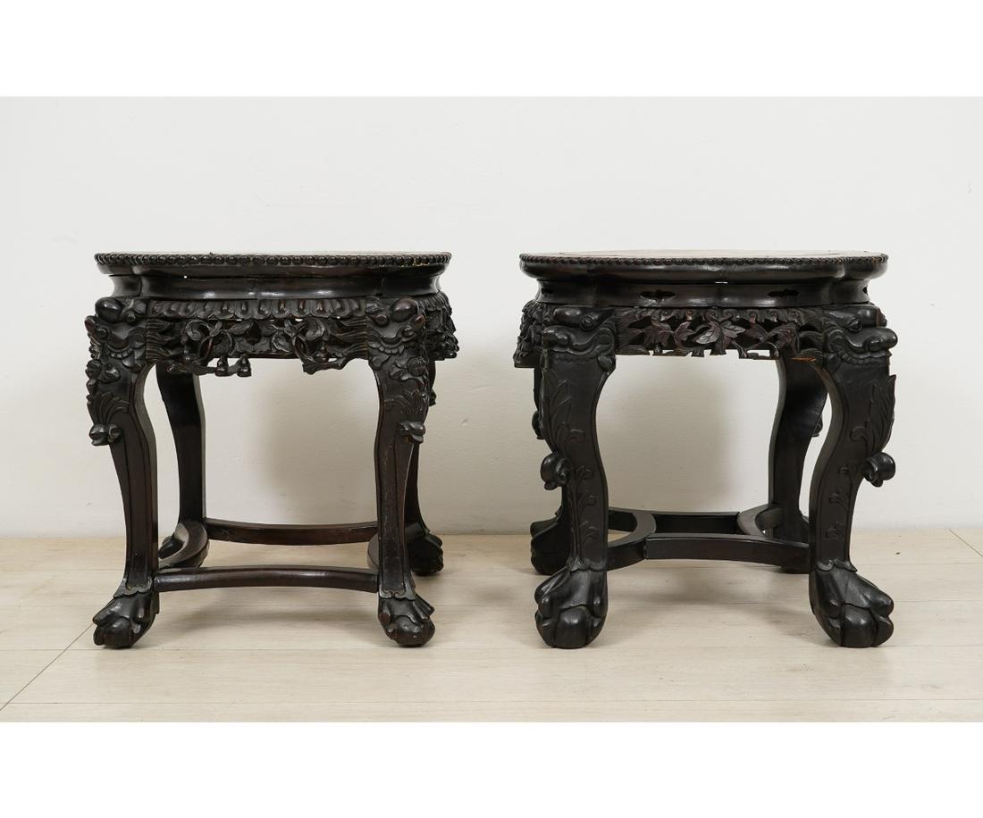 TWO SIMILAR ASIAN CARVED PLANT STANDS (1 of 5)
