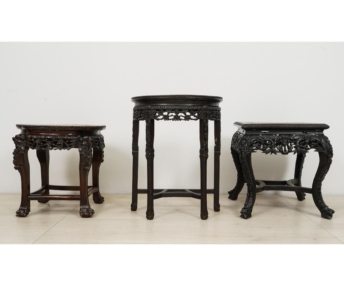 THREE ASIAN CARVED PLANT STANDS (1 of 8)