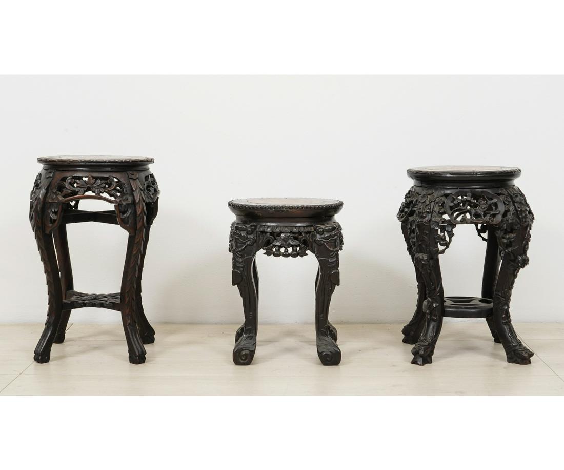 THREE ASIAN CARVED PLANT STANDS (1 of 4)