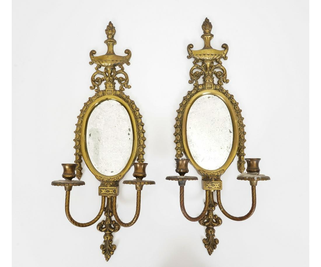 PAIR OF BRASS WALL SCONCES (1 of 2)