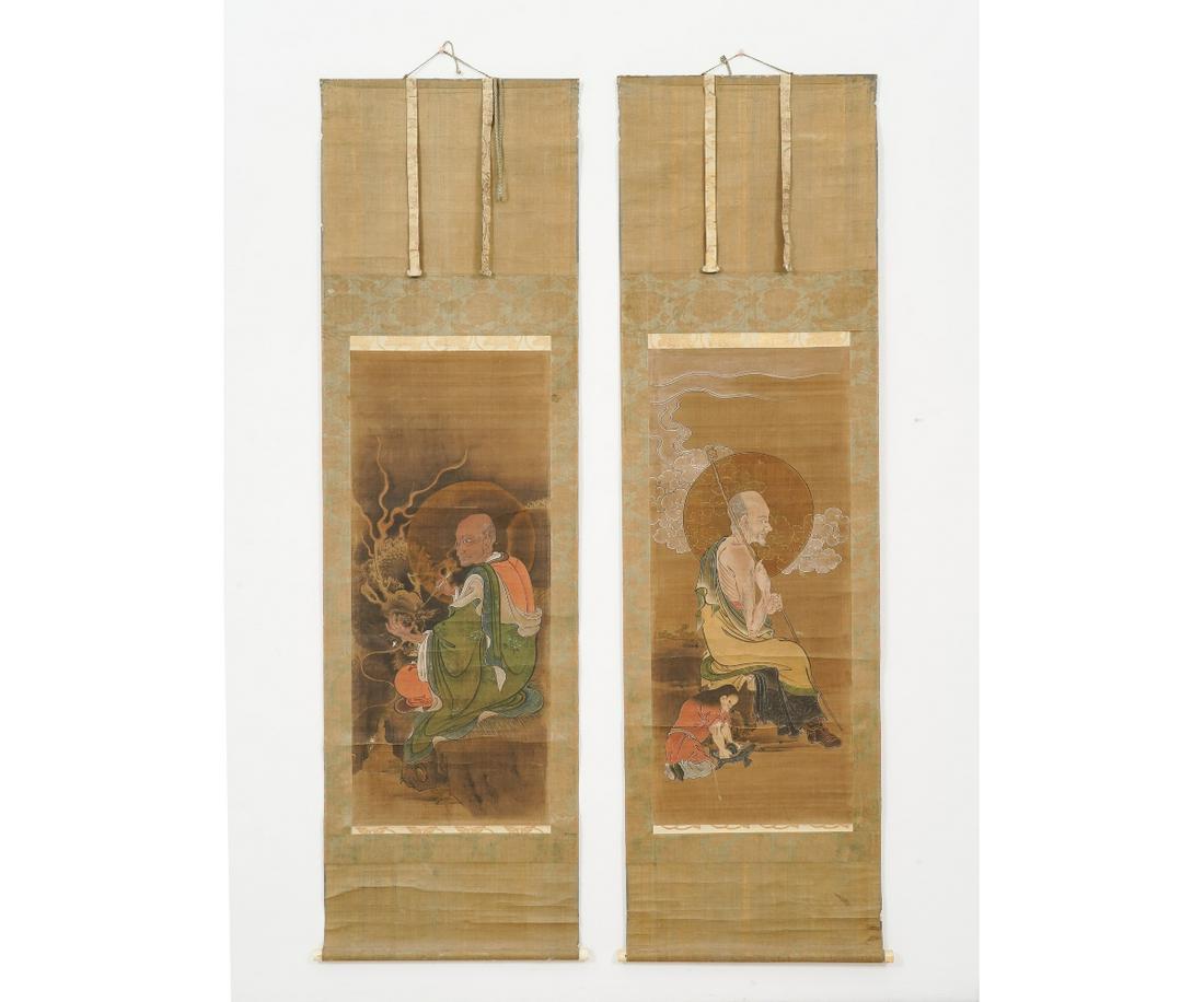 TWO HAND PAINTED ASIAN SCROLLS (1 of 7)