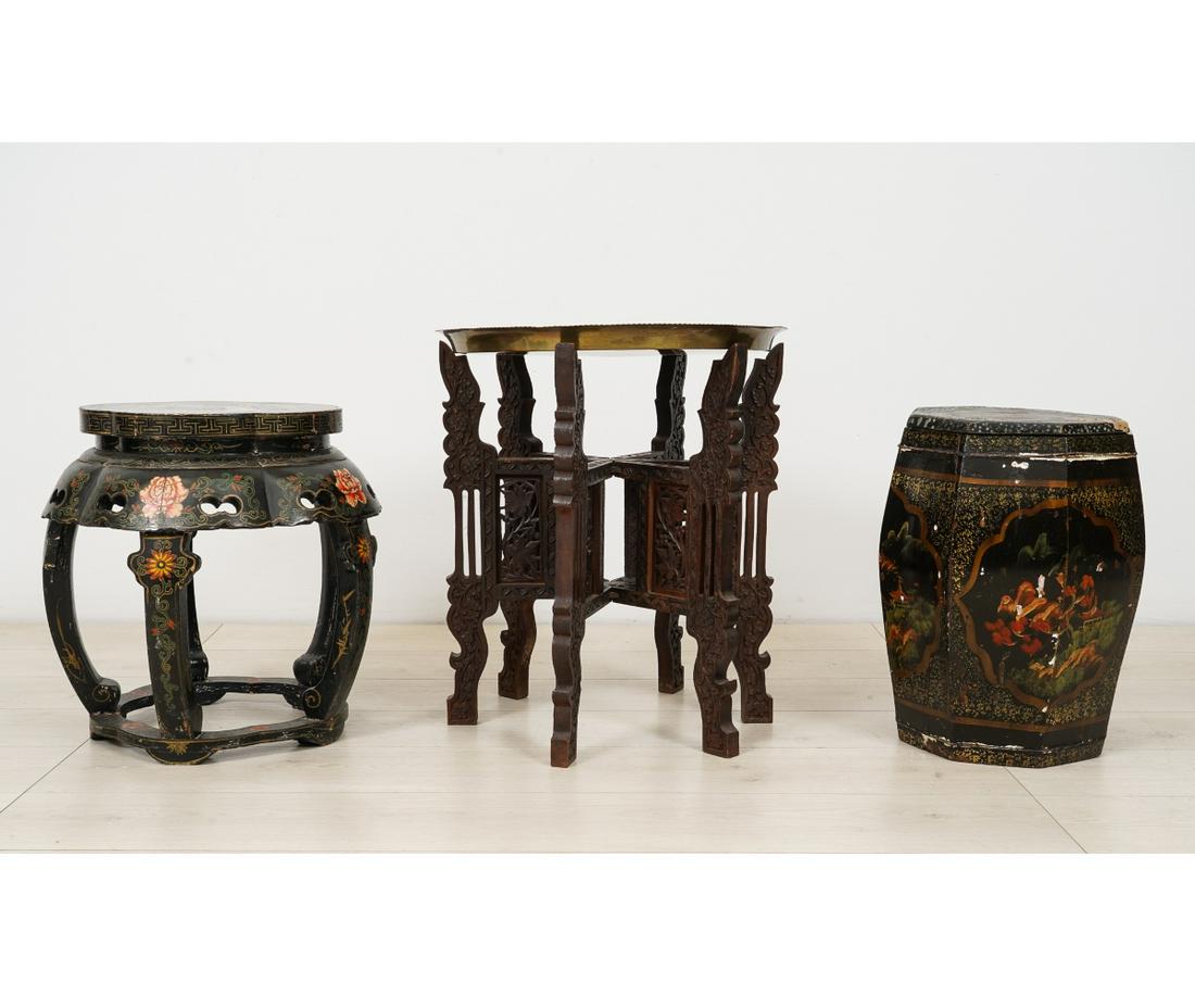 BRASS AND TEAK CARVED TABLE (1 of 6)