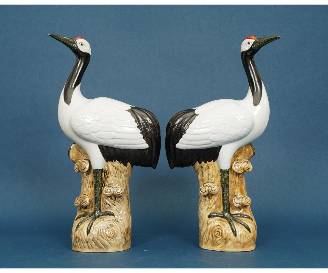 PAIR OF CHINESE PORCELAIN CRANES: Pair of Chinese porcelain cranes, 20th c. 20.5"h x 10"l x 5.5"w