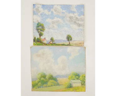 TWO ALBERT VAN NESSE GREENE PASTELS: Two unframed Albert Van Nesse Greene (1887-1971, PA) pastels of Chester Springs, PA landscapes, each signed. 9" x 11" and 10" x 12"