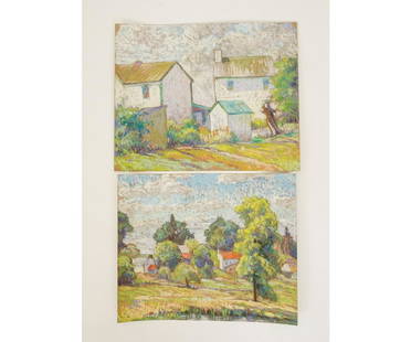 ALBERT VAN NESSE GREENE: Two unframed Albert Van Nesse Greene (1887-1971, PA) pastel landscapes of Chester Springs, PA, unsigned. 9" x 11"