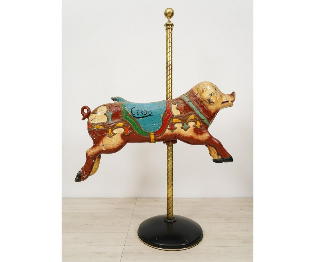 VINTAGE CAROUSEL CARVED PIG (1 of 10)