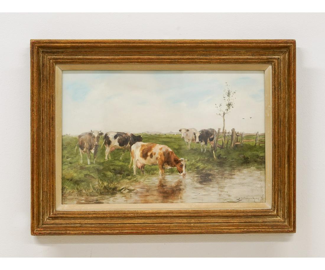 WATERCOLOR COWS BY A STREAM (1 of 3)