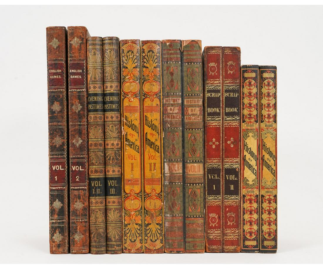 SIX VINTAGE GAMMING BOARDS: Six vintage papered gamming boards, circa 1900. Largest approximately: 3"h x 18"l x 10"d