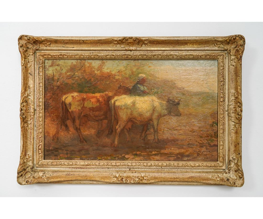 FRANS SLAGER OIL ON BOARD WOMAN WITH COWS (1 of 3)