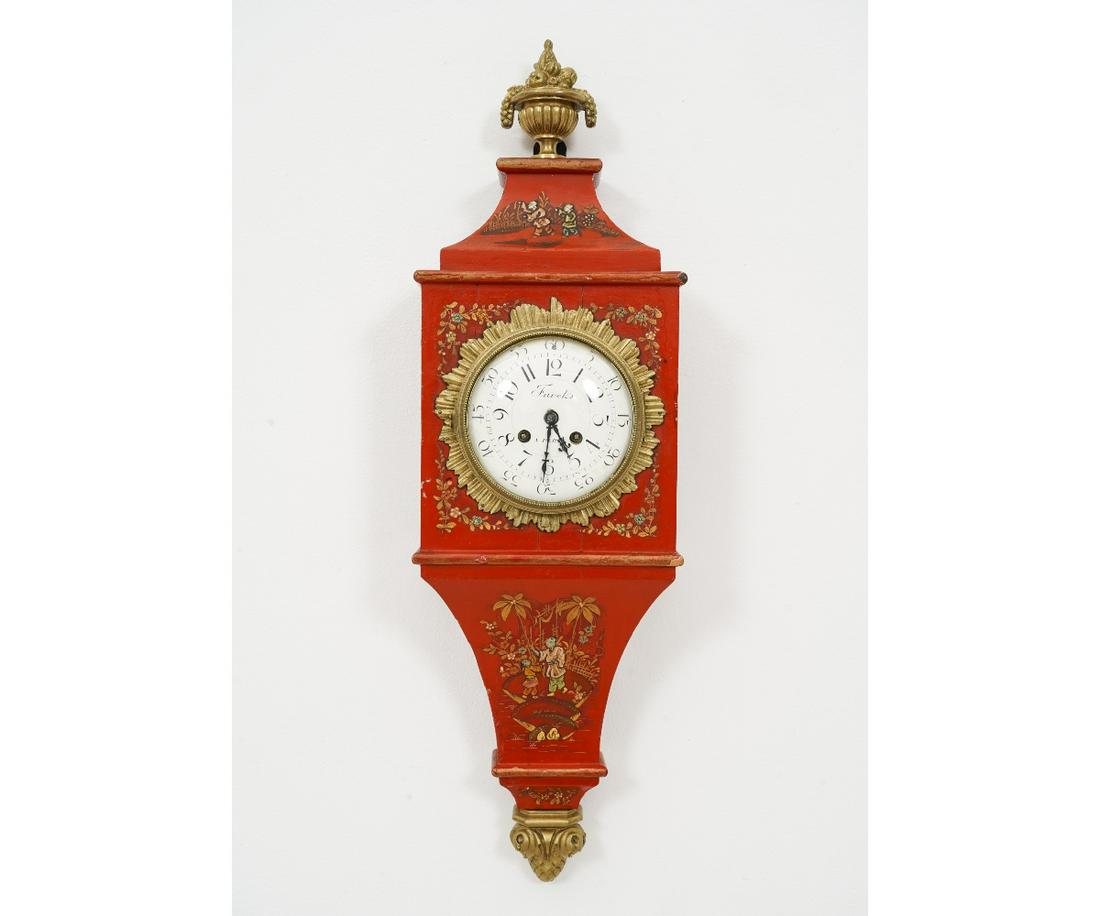 FRENCH RED DECORATED WALL CLOCK (1 of 10)