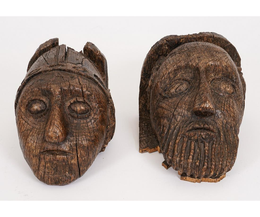 TWO EUROPEAN MEDIEVAL CARVED HEADS (1 of 10)