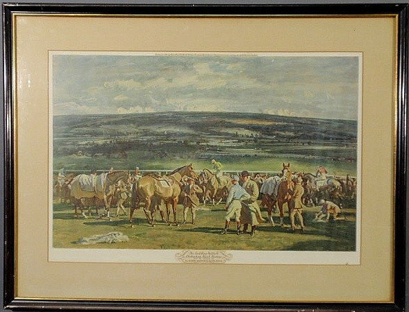 Sir Alfred J. Munnings print "The Saddling Paddock: - Sir Alfred J. Munnings print “The Saddling Paddock Cheltenham March Meeting”, pub. By Frost & Reed, Ltd. 1952. 17”x25.5”