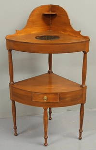 Sheraton poplar washstand, c.1820, with a single: Sheraton poplar washstand, c.1820, with a single drawer and delicate turned legs. 41"h.x23.5"w.