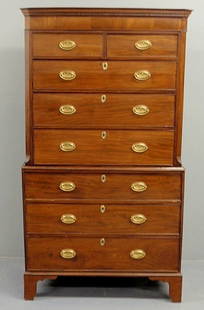 Georgian mahogany two-part chest-on-chest, c.1790: Georgian mahogany two-part chest-on-chest, c.1790, with chamfered corners. 73"h.x40.5"w.x19"d.