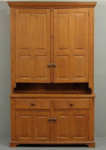 Pine two-piece Dutch cupboard, comprised of some: Pine two-piece Dutch cupboard, comprised of some period elements. 93"h.x55.5"w.x17.5"d.
