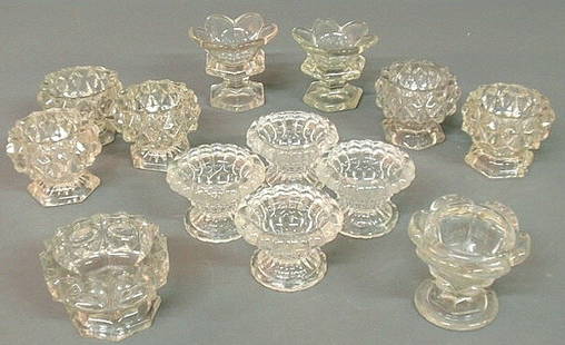 Thirteen glass master salts, 19th c., tallest 3.5: Thirteen glass master salts, 19th c., tallest 3.5"h.