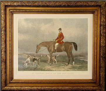 Framed equine print "Mr. Charles Davis on The Tra: Framed equine print "Mr. Charles Davis on The Traverser". 15.5"x19.5"