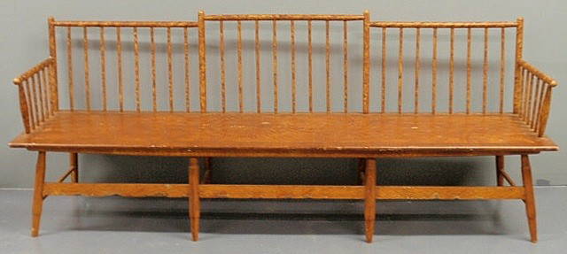 Bamboo turned Windsor bench, early 19th c., with: Bamboo turned Windsor bench, early 19th c., with paint of a later date. 34"h.x87"w.x22"d., seat 17"h.