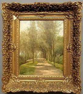 de Bock, Theophile [Dutch, 1851-1904] oil on canv: de Bock, Theophile [Dutch, 1851-1904] oil on canvas laid on panel painting of a landscape with flock of sheep, signed l.r. "Th de Bock". 11.75"x9.75