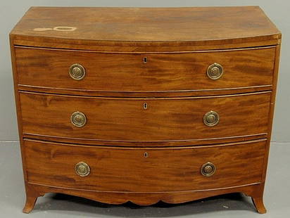 George III mahogany chest of drawers, early 19th: George III mahogany chest of drawers, early 19th c., with French feet. 32"h.x41"w.x20"d.