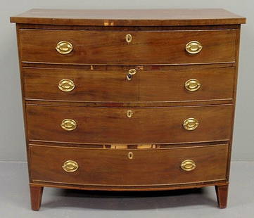 Hepplewhite mahogany bow-front chest of drawers,: Hepplewhite mahogany bow-front chest of drawers, c.1800. 42"h.x45"w.x23.5"d.