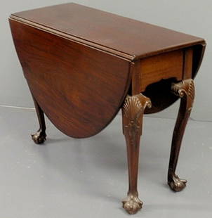 Anglo/Irish Chippendale mahogany drop-leaf table,: Anglo/Irish Chippendale mahogany drop-leaf table, c.1780, with shell carved knees and ball & claw feet. 28"h., top open 38"x50