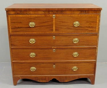 Hepplewhite cherry and mahogany chest of drawers.: Hepplewhite cherry and mahogany chest of drawers. As found. 42.5"h.x46"w.x21.75"d.