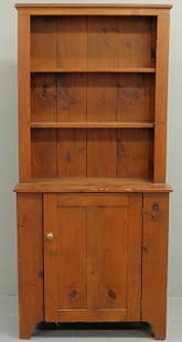 Pine step-back cupboard, 20th c. 71"h.x33"w.x15"d: Pine step-back cupboard, 20th c. 71"h.x33"w.x15"d.