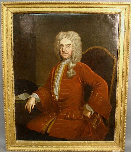 Large 18th c. oil on canvas portrait of an Englis: Large 18th c. oil on canvas portrait of an English nobleman, attributed to Thomas Hudson. 50"x40