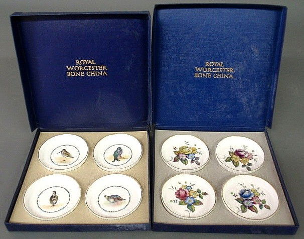 Two boxed sets of four each Royal Worchester bone: Two boxed sets of four each Royal Worchester bone china coasters.