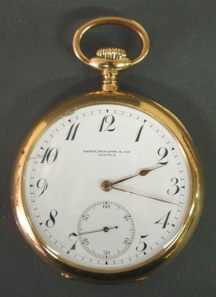 Patek Philippe & Cie., Genève 18k gold open face: Patek Philippe & Cie., Genève 18k gold open face pocket watch, No.147477. As found. 2.125" dia.