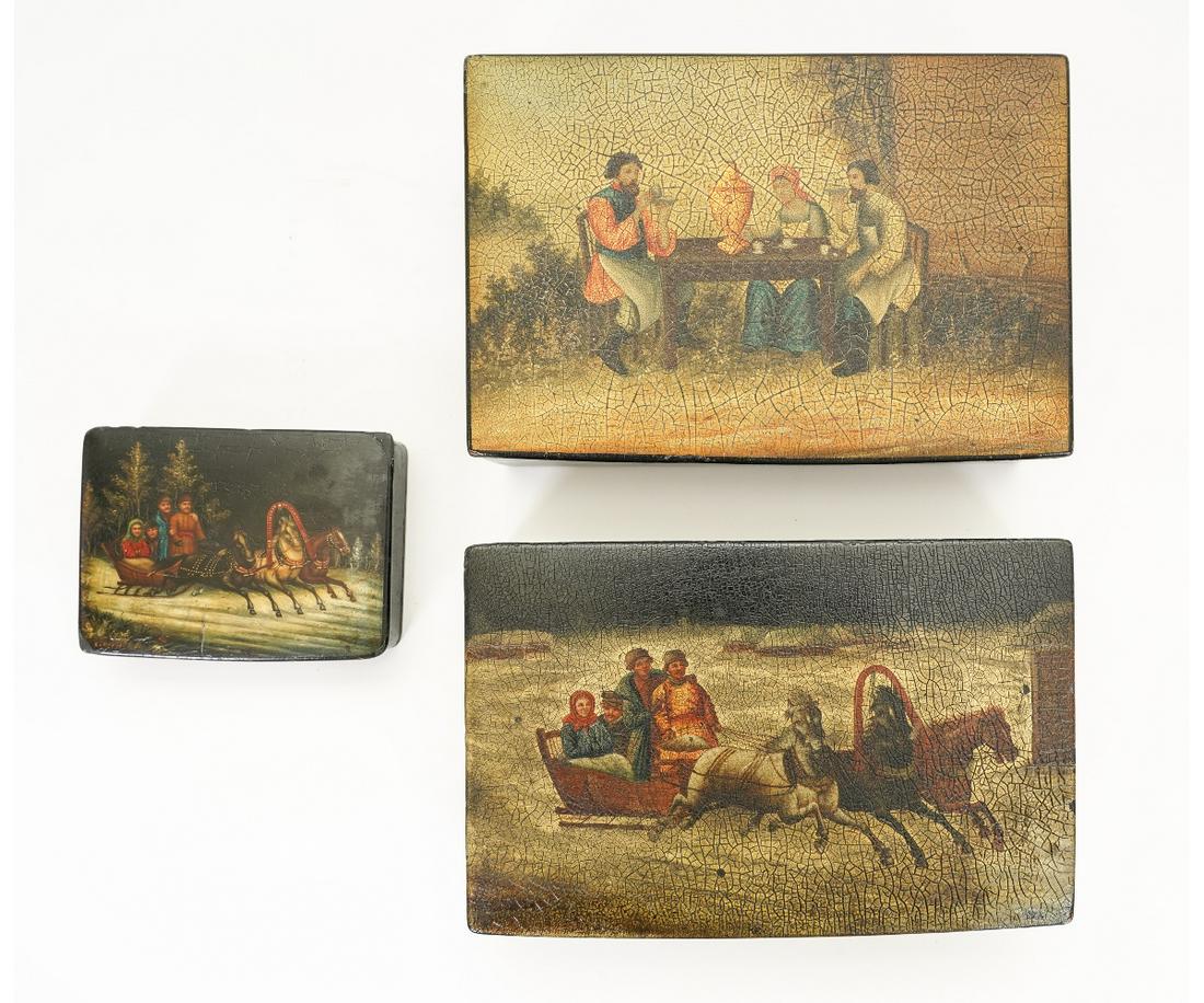 THREE BLACK LAQUERED RUSSIAN BOXES (1 of 8)