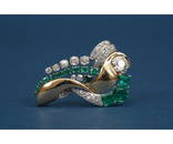 GOLD, PLATINUM, EMERALD & DIAMOND BROOCH