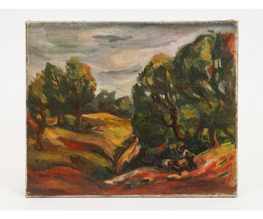 OIL ON CANVAS: Oil on canvas with two theatrical figures, in the manner of Benjamin West, unframed.20" x 24" ss