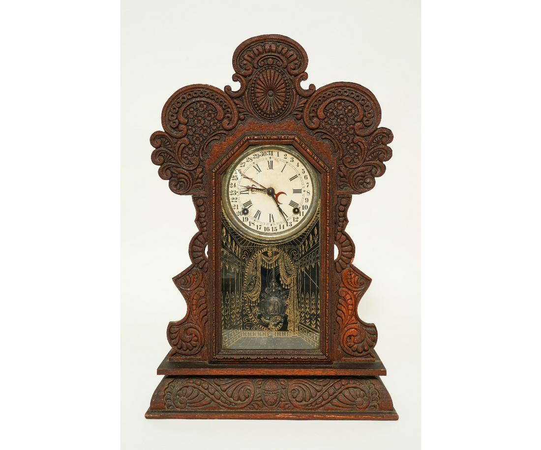 E. INGRAHAM OAK CALENDAR CLOCK (1 of 8)