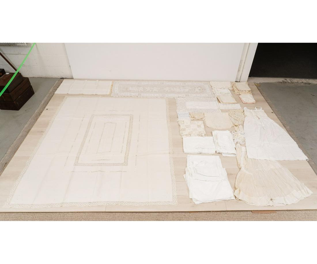 GROUPING OF LACE TABLE LINENS, TOWELS etc. (1 of 8)