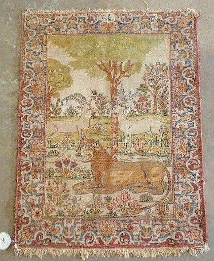 Kerman oriental mat with animal motif. 2'10"x2'1" - 2