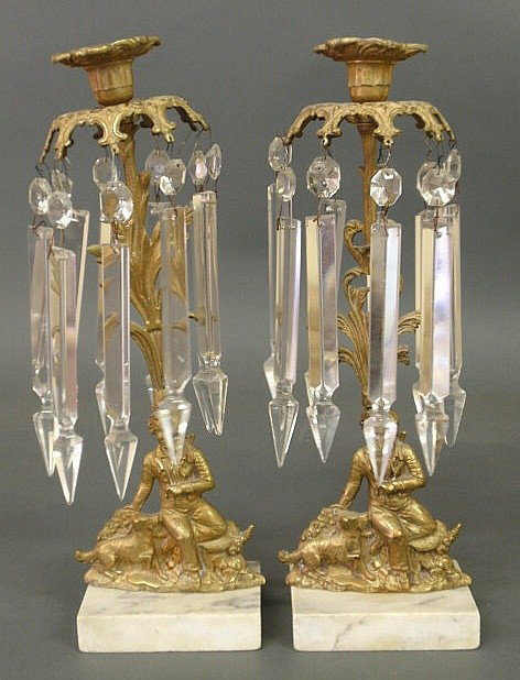 Pair of brass girandoles, late 19th c., with seat