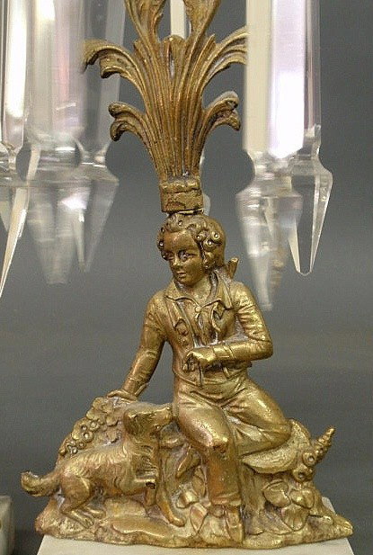Pair of brass girandoles, late 19th c., with seat - 2
