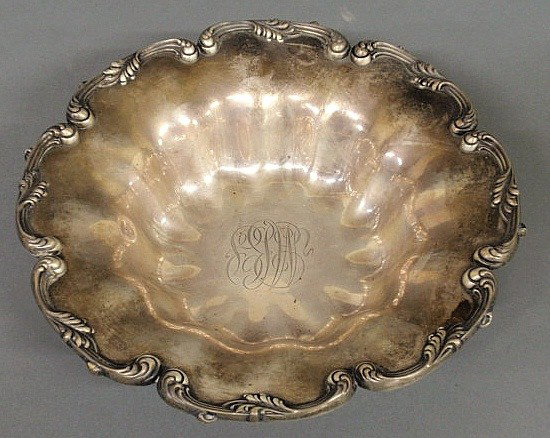 Sterling silver centerpiece bowl by Redlich & Com: Sterling silver centerpiece bowl by Redlich & Company, monogrammed. 2.5"h.x10.75"dia., 12 troy oz.