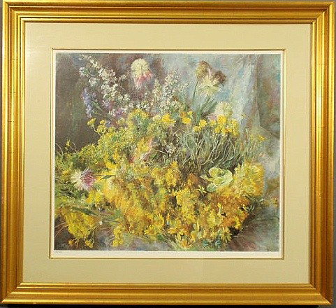 Framed and matted collotype of flowers titled ?Se: Framed and matted collotype of flowers titled "September Bloom 58/490" and pencil signed "Henriette Wyeth", American/Pennsylvania, 1907-1997. 20.5"x23"