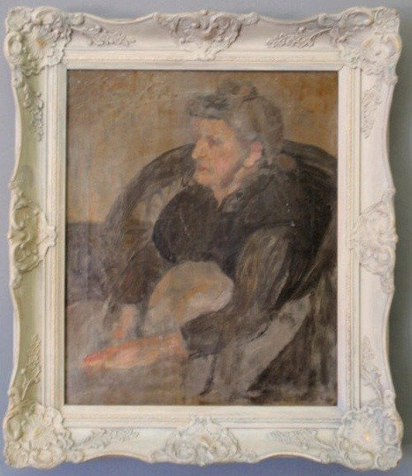 Oil on canvas portrait of a seated woman, signed : Oil on canvas portrait of a seated woman, signed l.l. "T. Lautrec" (in the manner of). 22"x18"