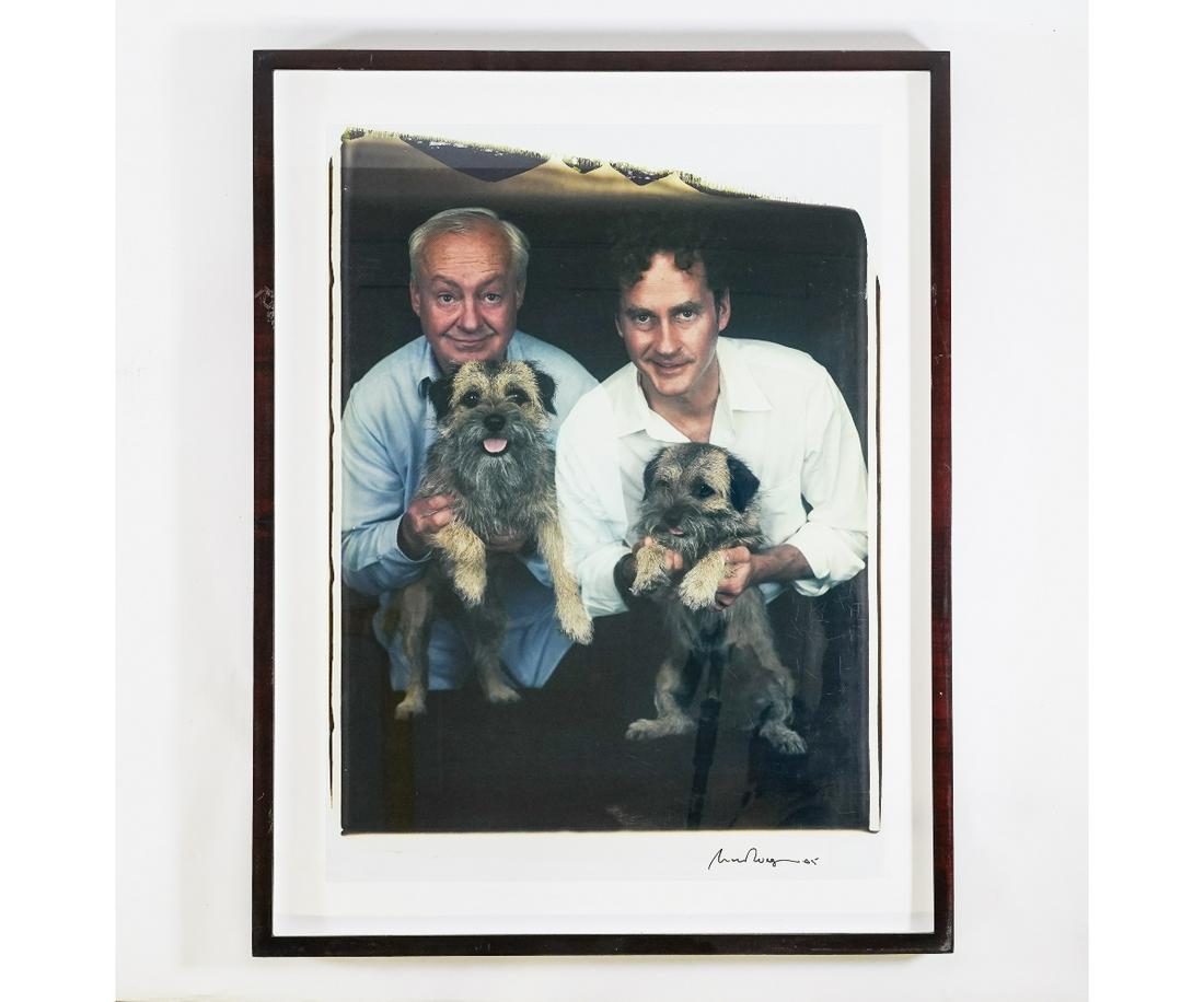 WILLIAM WEGMAN FOLIO POLAROID: William Wegman (b.1943), large folio Polaroid of Terriers with owners, signed lower right.29.5" x 22" ss / 35.5" x 27.5" oa