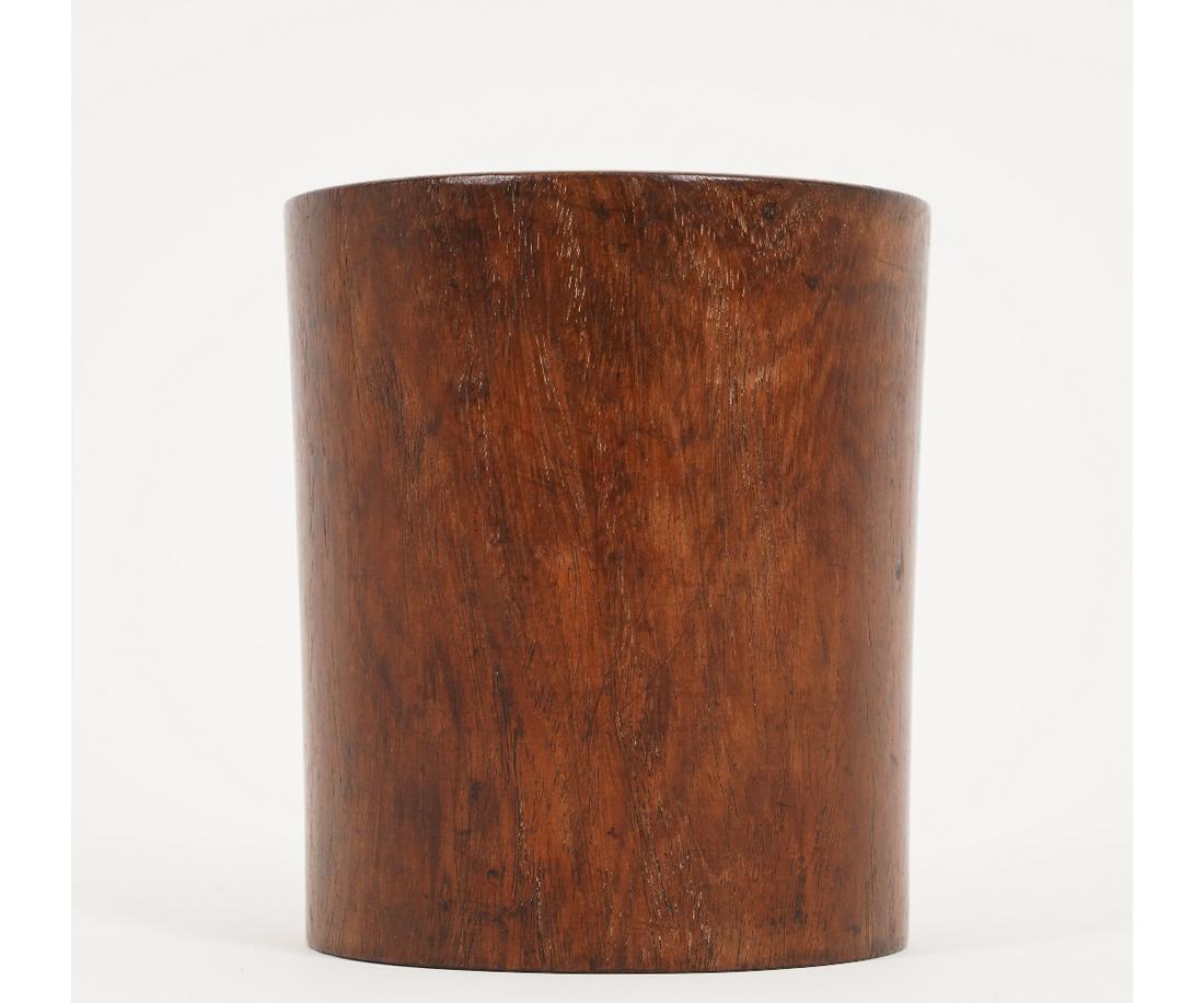 QING DYNASTY WOOD BRUSH POT: Rare Qing Dynasty Huang Huali wood brush pot, 18th c. 4.75"h x 4"dia